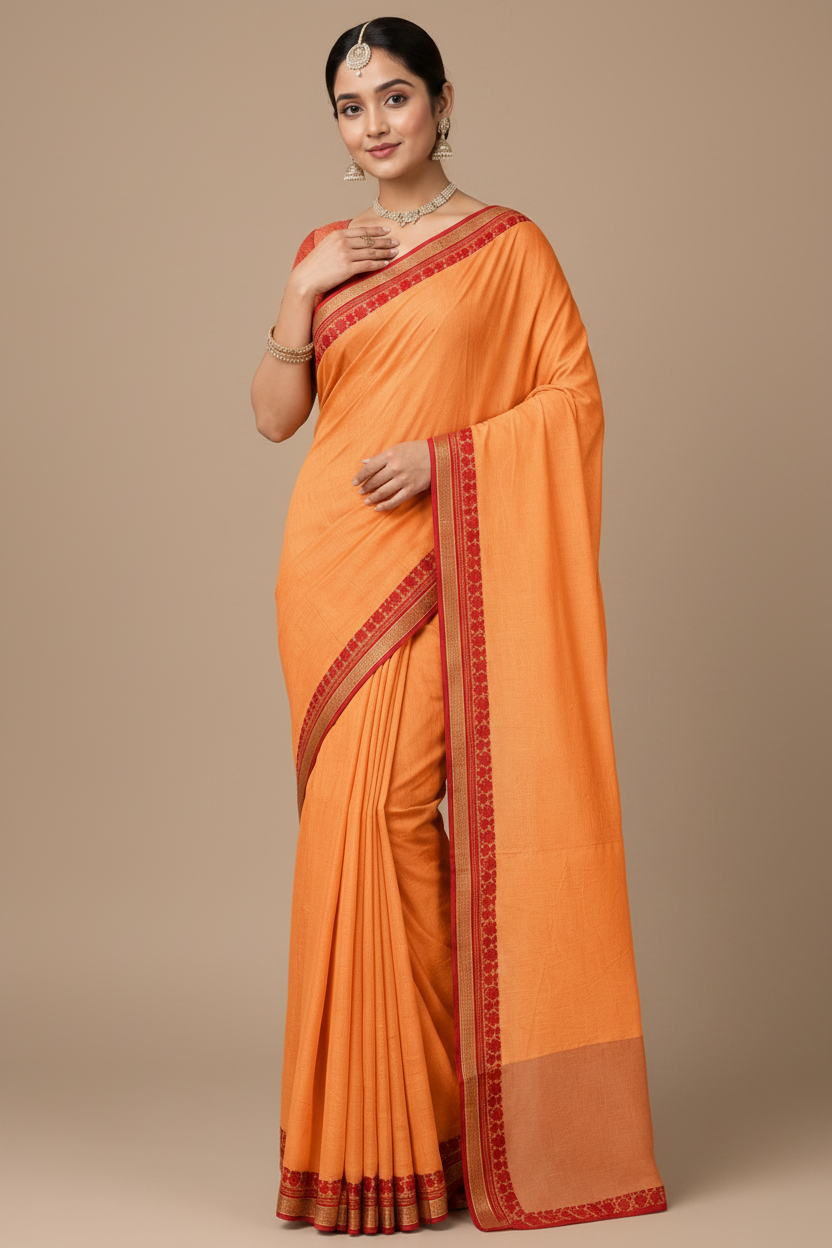 Linen Blend Saree  Woven Border