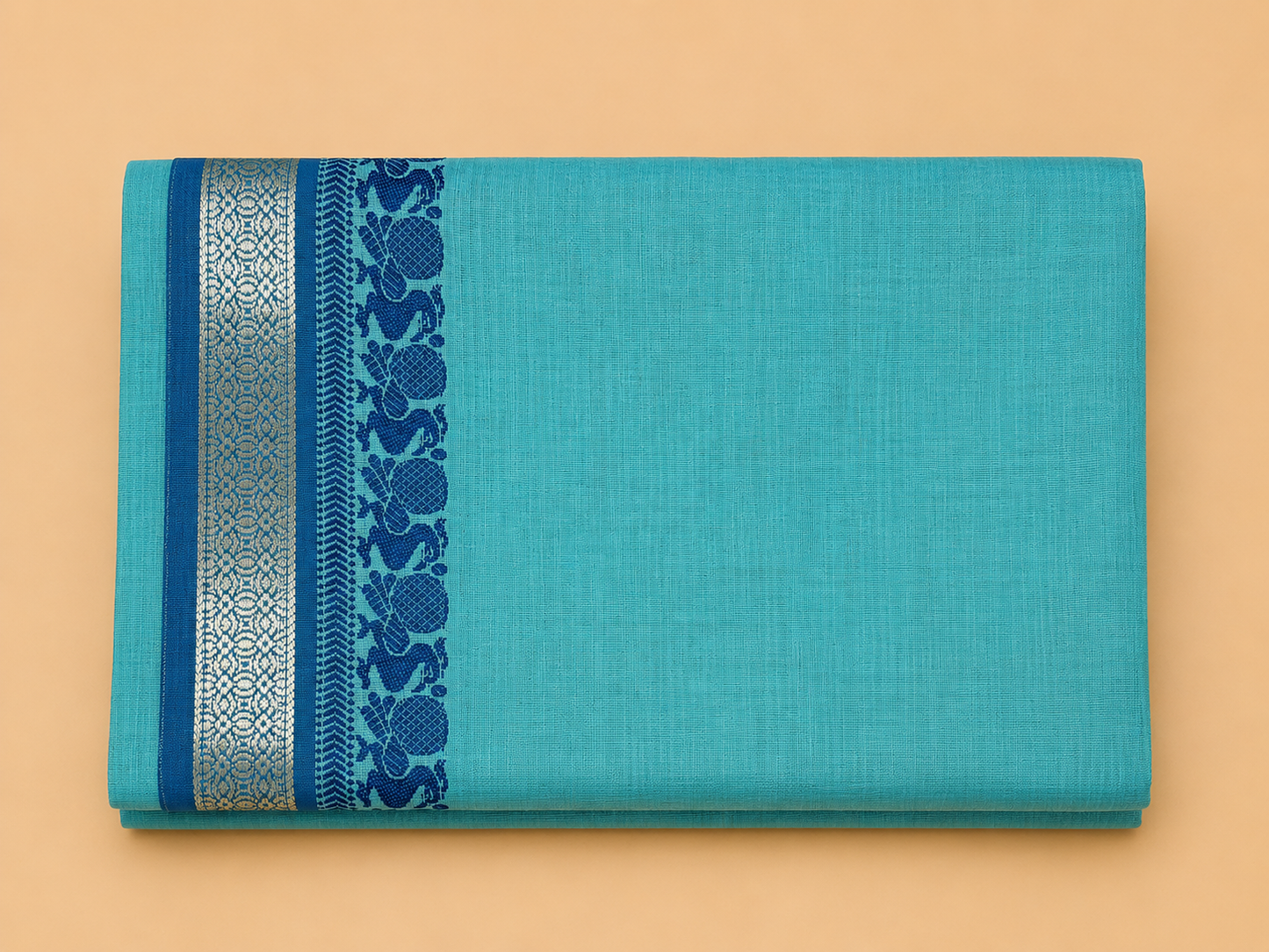 Elegant Saree with Royal Blue Woven Border