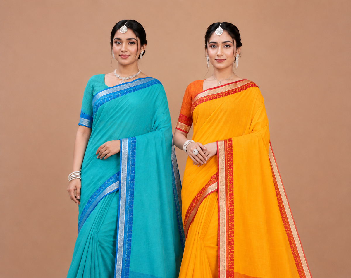Elegant Saree with Royal Blue Woven Border