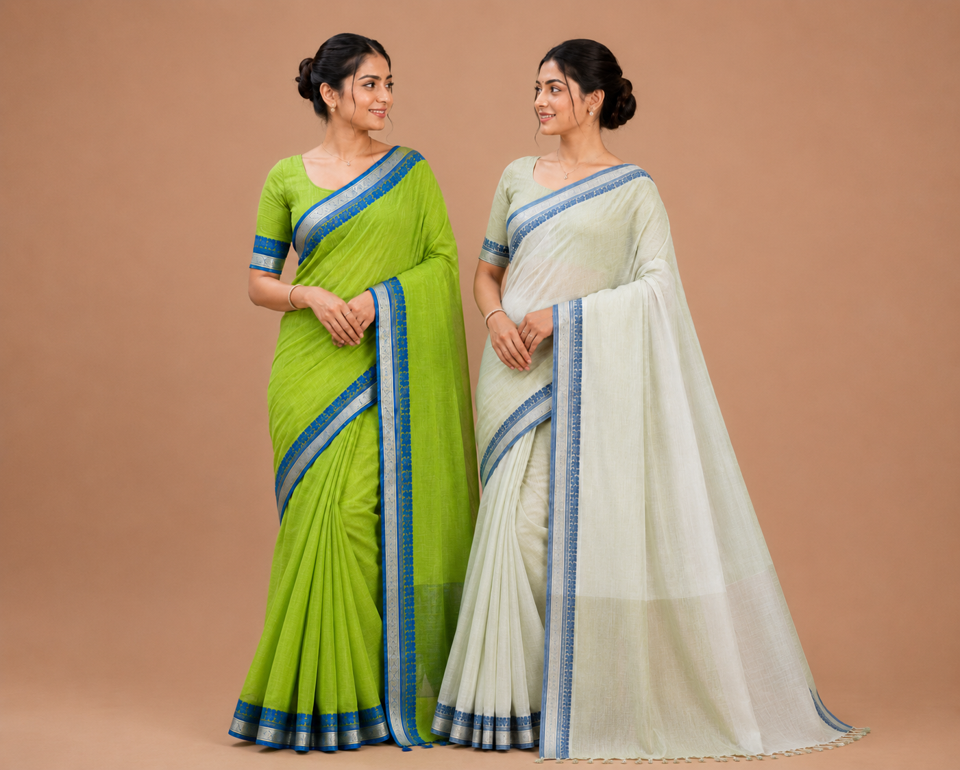 Elegant  Cotton Blend Saree with Traditional Border