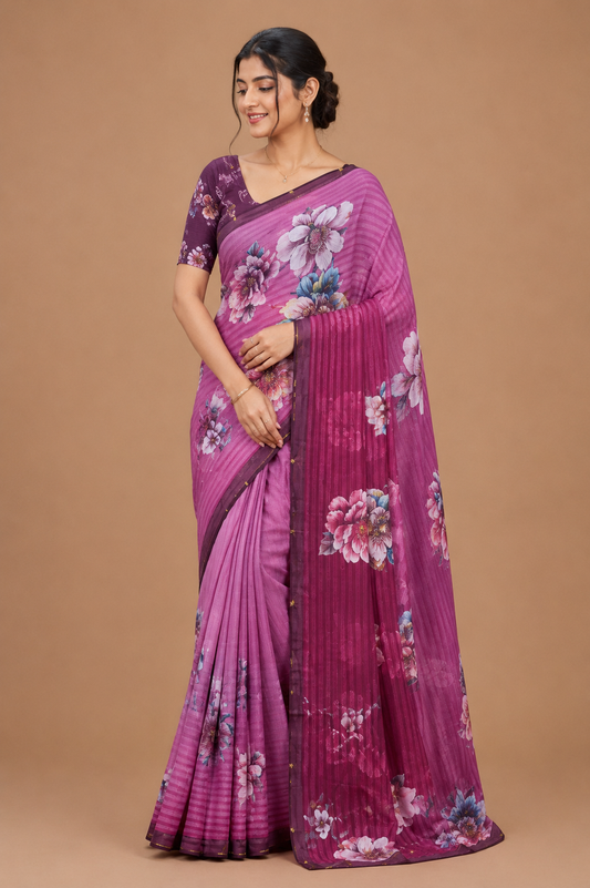 Elegant Floral Printed Saree