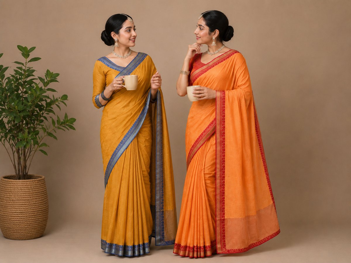 Linen Blend Saree  Woven Border