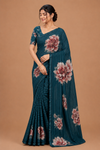 Floral Printed Saree with Striped Design