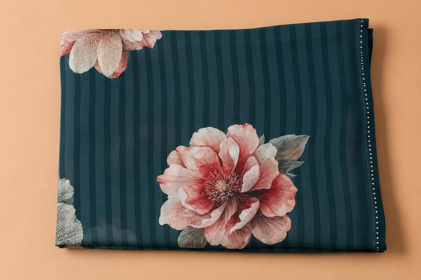 Floral Printed Saree with Striped Design