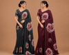 Elegant Floral Striped Saree