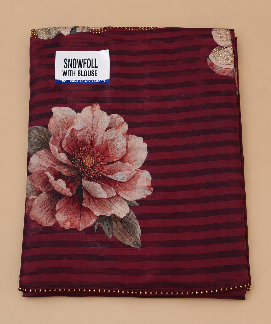 Elegant Floral Striped Saree