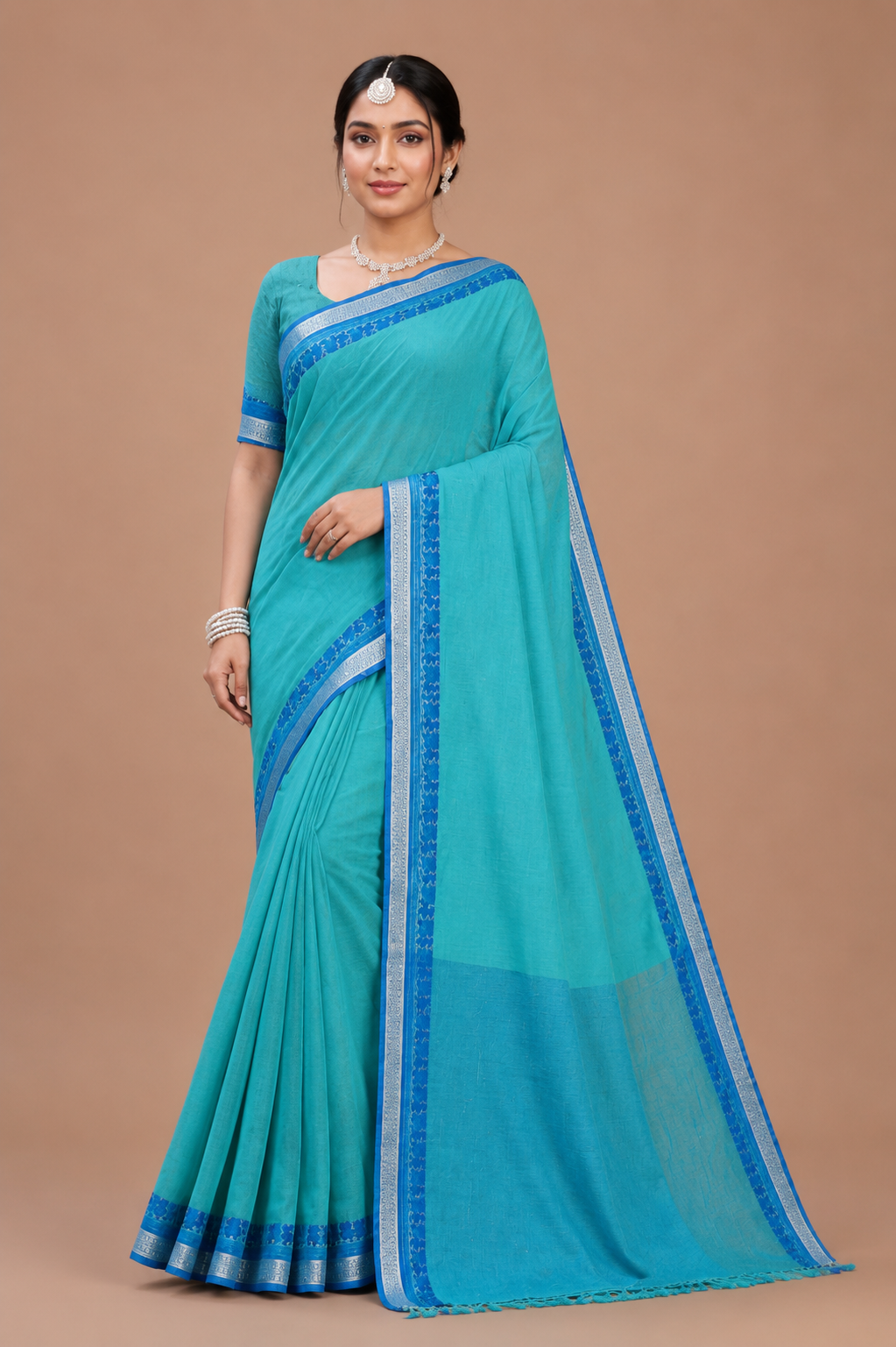 Elegant Saree with Royal Blue Woven Border