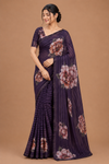 Floral Printed Saree with Striped Design