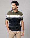 Men’s Olive Green & Navy Striped Polo T-Shirt