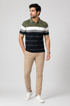 Men’s Olive Green & Navy Striped Polo T-Shirt