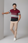Men’s Maroon & Black Striped Polo T-Shirt