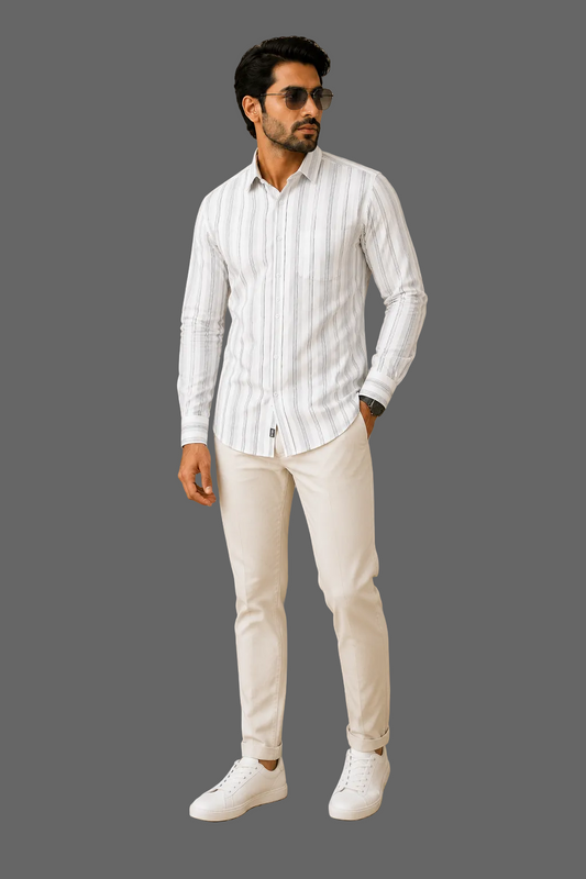Men’s White & Grey Stripe Premium Formal Shirt