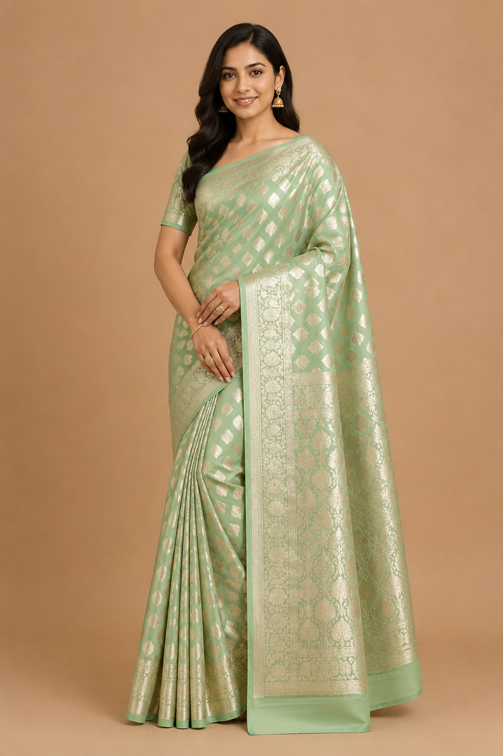 Mint Zari Woven Banarasi Silk Saree