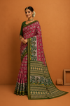 Women's Magenta Printed Saree with  Traditional Border