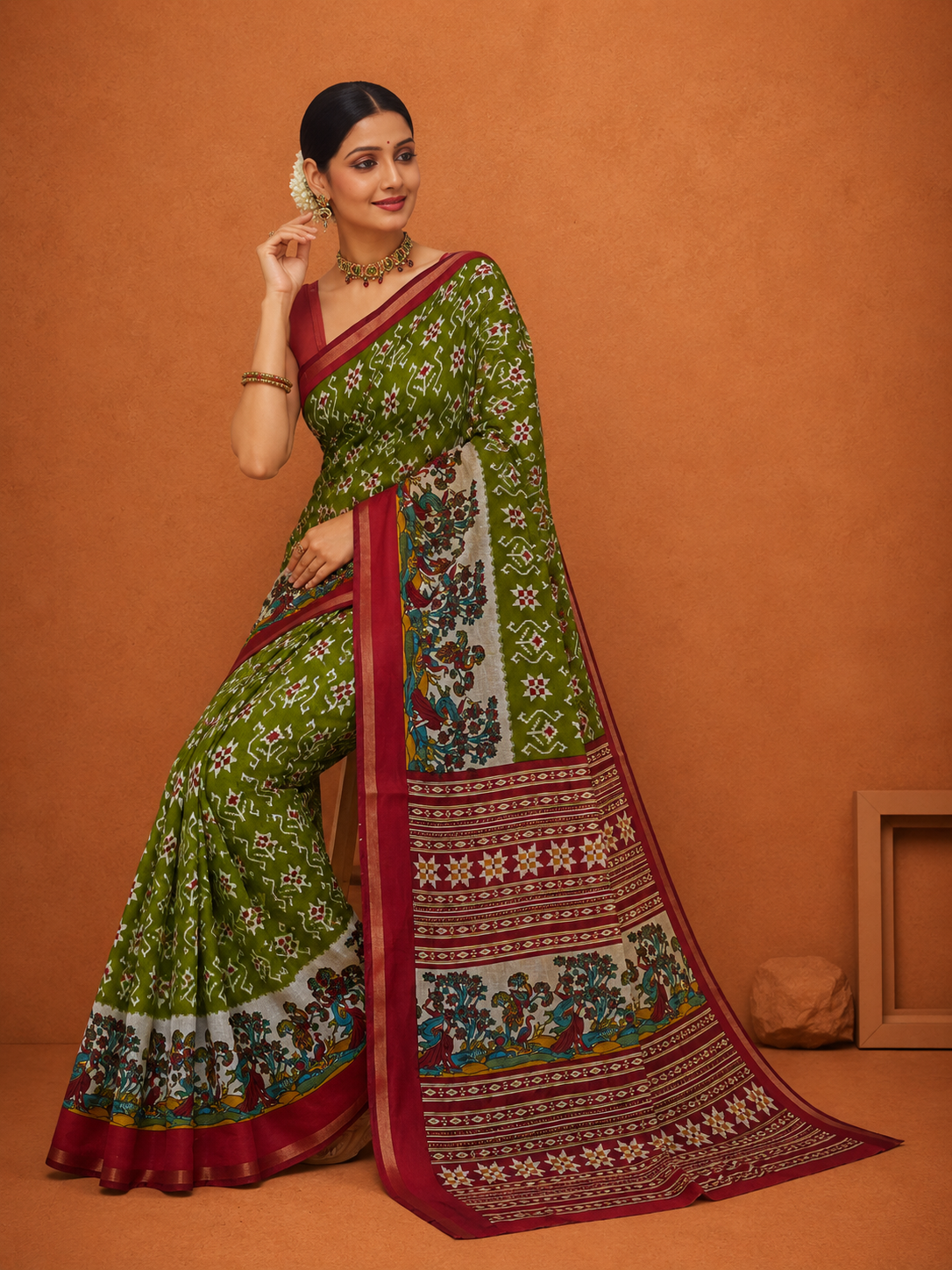 Women's Magenta Printed Saree with  Traditional Border