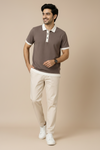 Men’s Taupe Ribbed Polo T-Shirt