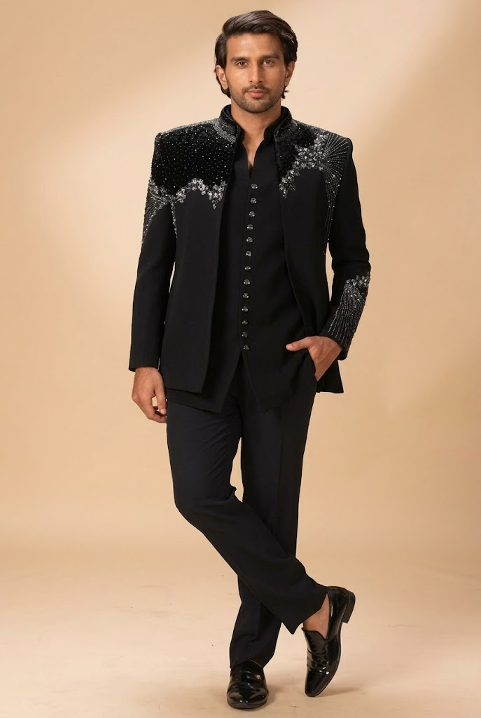Black Embellished Indo-Western Jacket Set