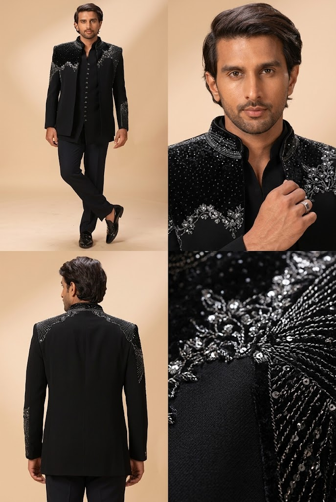 Black Embellished Indo-Western Jacket Set