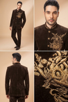 Chocolate Brown Velvet Embroidered Jodhpuri Suit