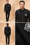 Classic Black Jodhpuri Suit with Embroidered Motif