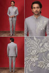 Silver Grey Embroidered Jodhpuri Suit