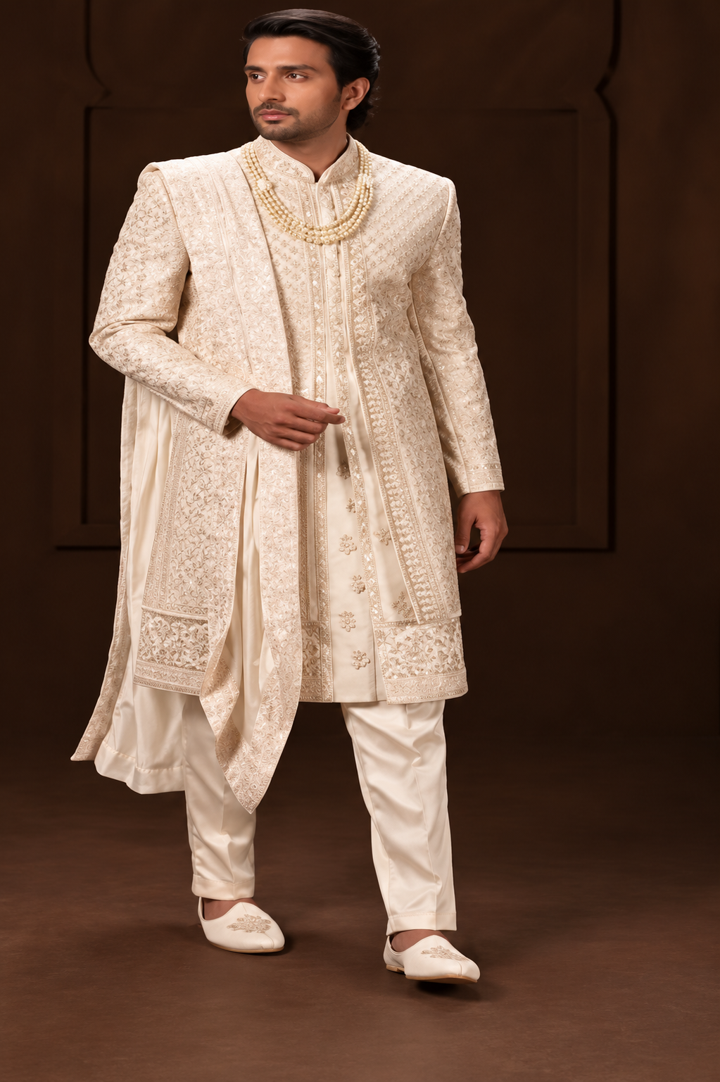 Ivory Royal Embroidered Sherwani Set