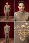 Taupe Gold Embroidered Jodhpuri Suit