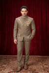 Taupe Gold Embroidered Jodhpuri Suit