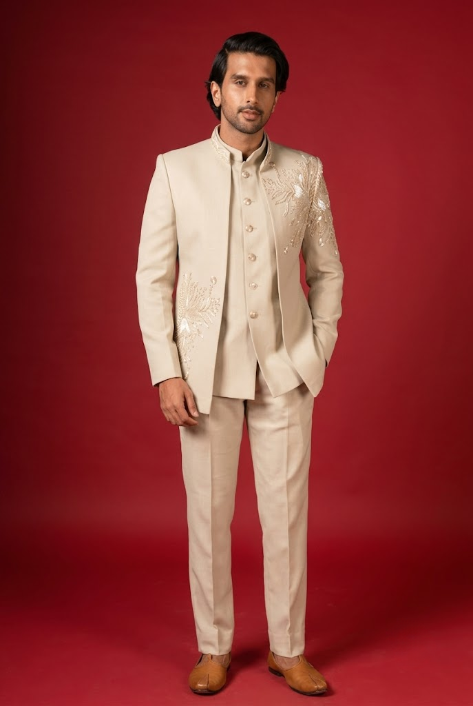 Ivory Embellished Indo-Western Jacket Set
