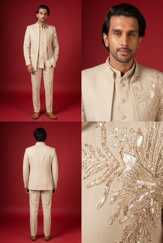 Ivory Embellished Indo-Western Jacket Set