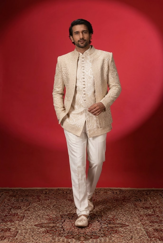 Ivory Embroidered Indo-Western Wedding Set