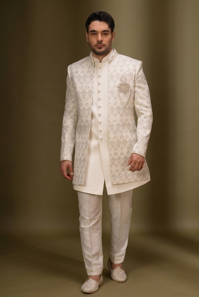 Ivory Diamond Embroidered Sherwani Set