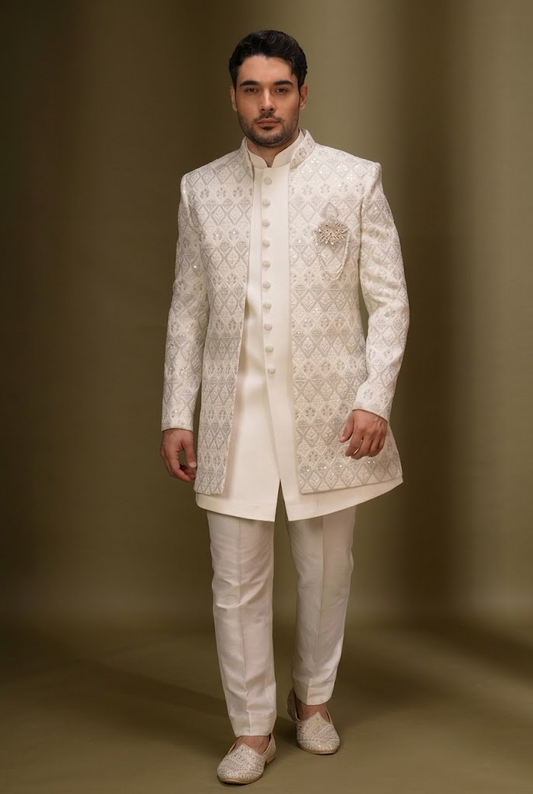 Ivory Diamond Embroidered Sherwani Set