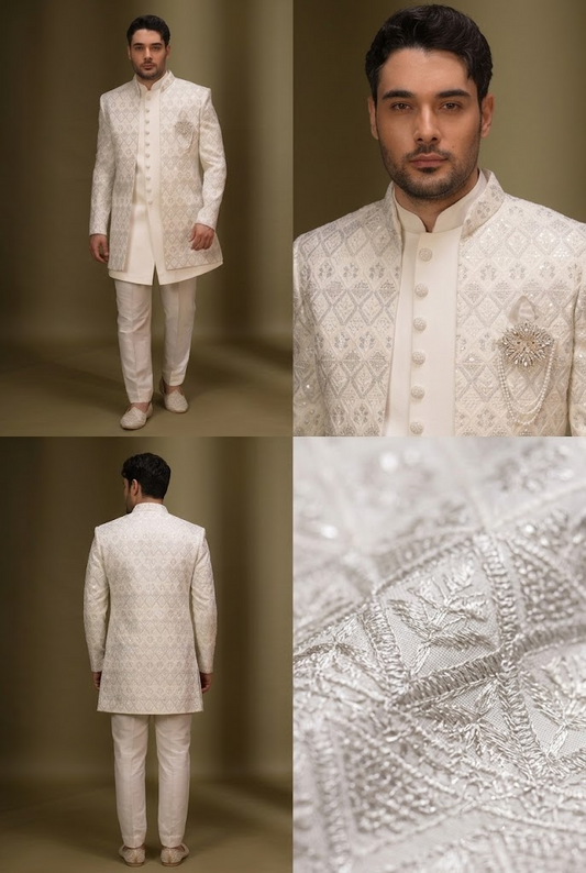 Ivory Diamond Embroidered Sherwani Set