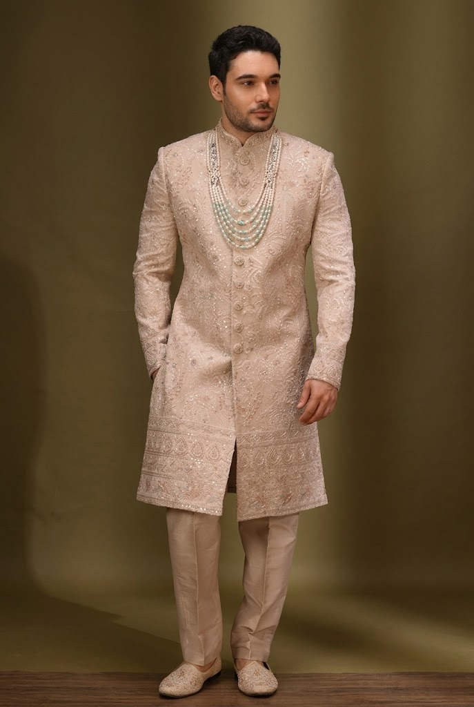 Blush Pink Embellished Groom Sherwani
