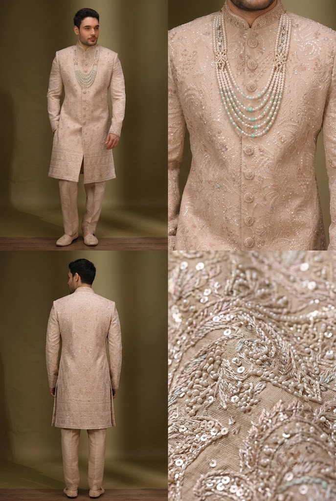 Blush Pink Embellished Groom Sherwani