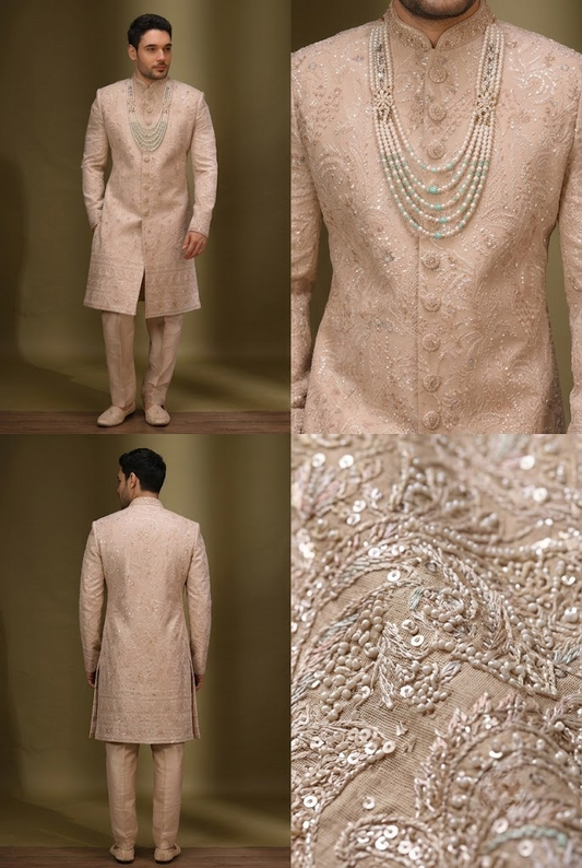 Blush Pink Embellished Groom Sherwani