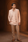 Peach Embroidered Indo-Western Jacket Set