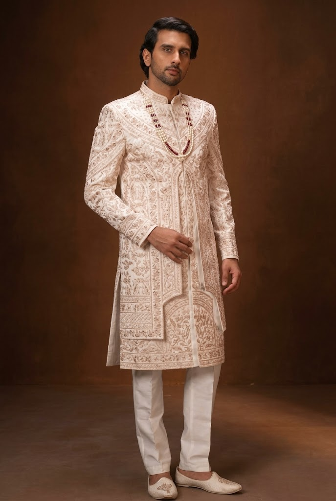 Ivory Royal Embroidered Groom Sherwani