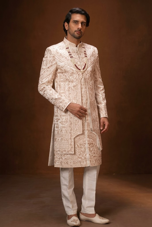 Ivory Royal Embroidered Groom Sherwani