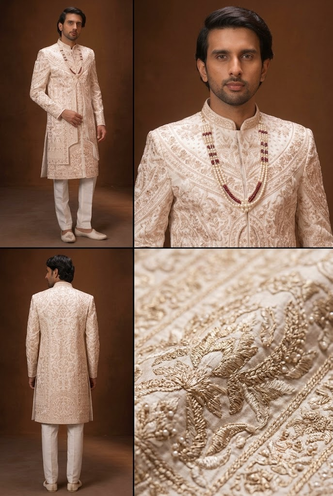 Ivory Royal Embroidered Groom Sherwani
