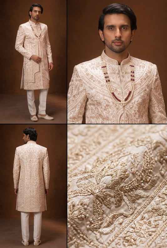 Ivory Royal Embroidered Groom Sherwani