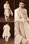 Ivory Embroidered Sherwani with Draped Stole