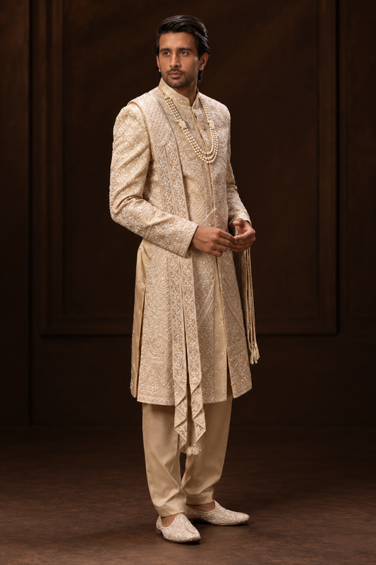 Royal Ivory Embroidered Groom Sherwani