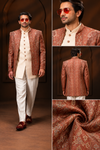 Rust Brocade Indo-Western Jacket Set