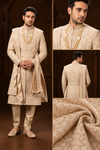 Beige Royal Embroidered Groom Sherwani