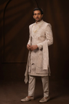 Champagne Embroidered Groom Sherwani with Stole