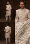 Champagne Embroidered Groom Sherwani with Stole