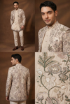 Beige Floral Embroidered Indo-Western Jacket Set