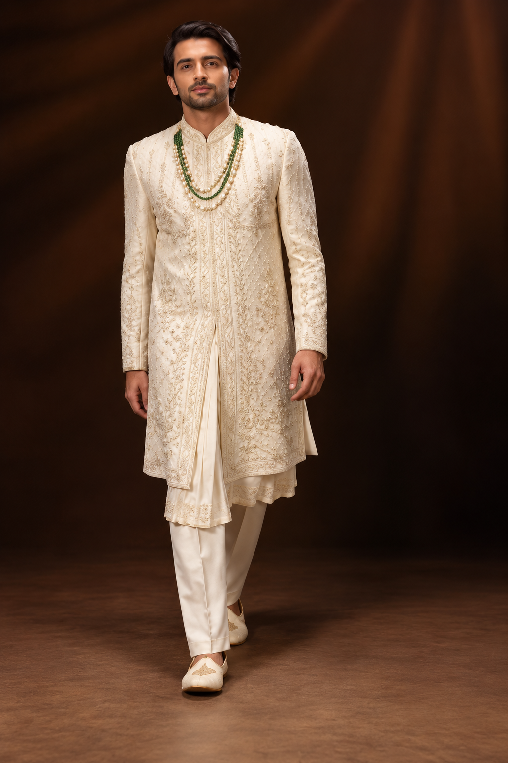 Royal Ivory Embroidered Wedding Sherwani